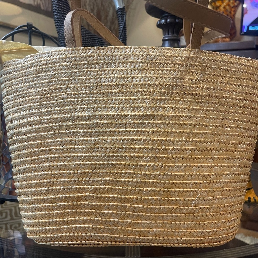 Straworld Straw Woven Beach Bag Ocean Dolphins Boat Tote​​ Coastal Grandmother - Picture 5 of 8
